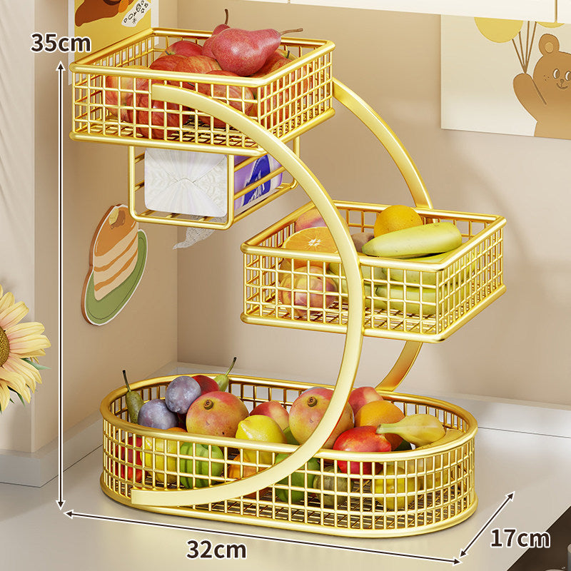 Three-Tier Curved Metal Mesh Countertop Fruit and Produce Storage Stand