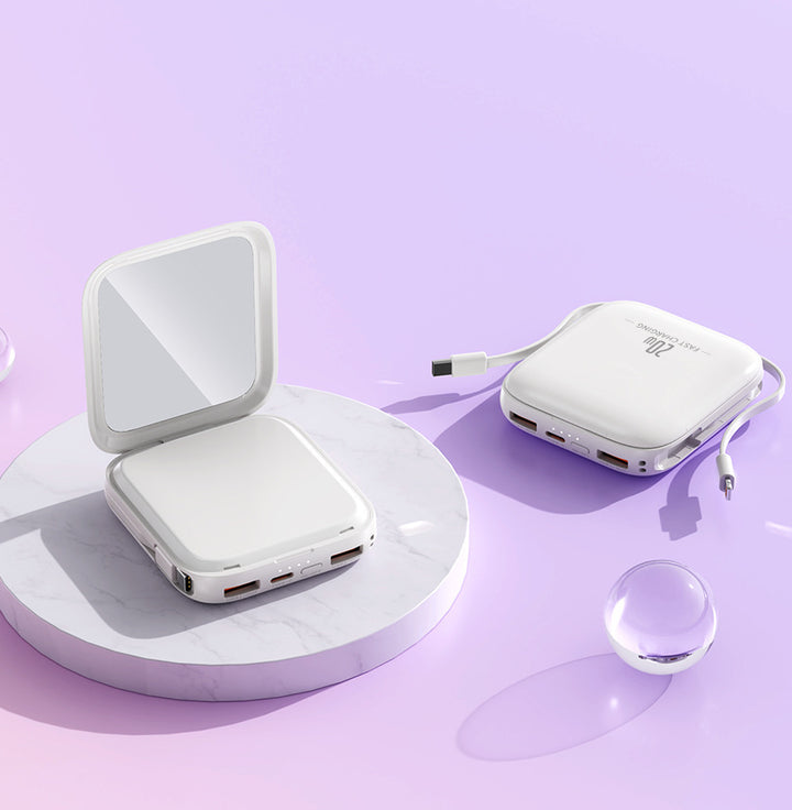 Portable power bank with integrated mirror and multifunctional charging cable Stornfield