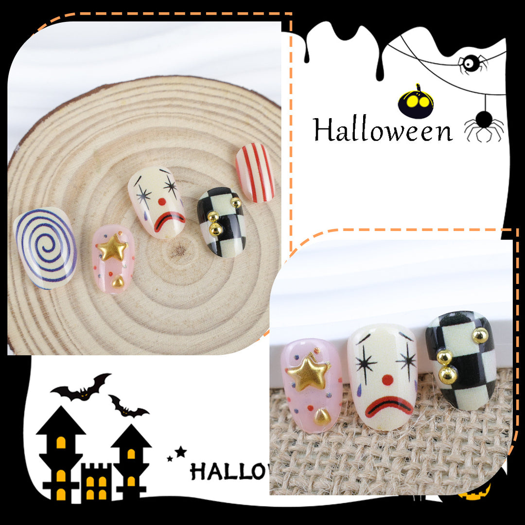 Artifical nail set with creative clown and star motifs Stornfield
