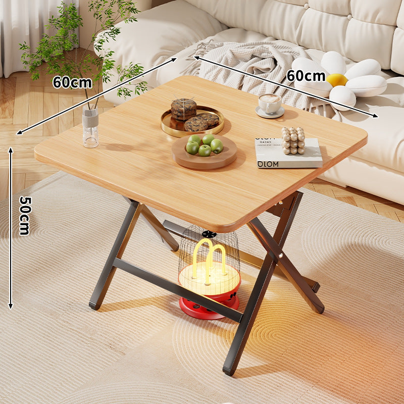 Square Foldable Marble-Effect Coffee Table with Cross-Leg Metal Frame