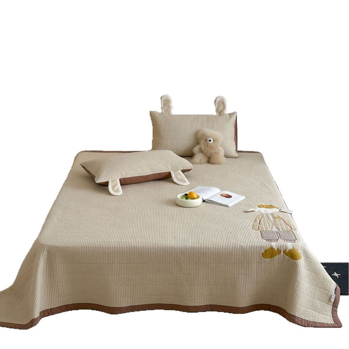 Quilted Cotton Bed Mat and Pillowcase Set with Playful Animal Applique and Handle Tabs