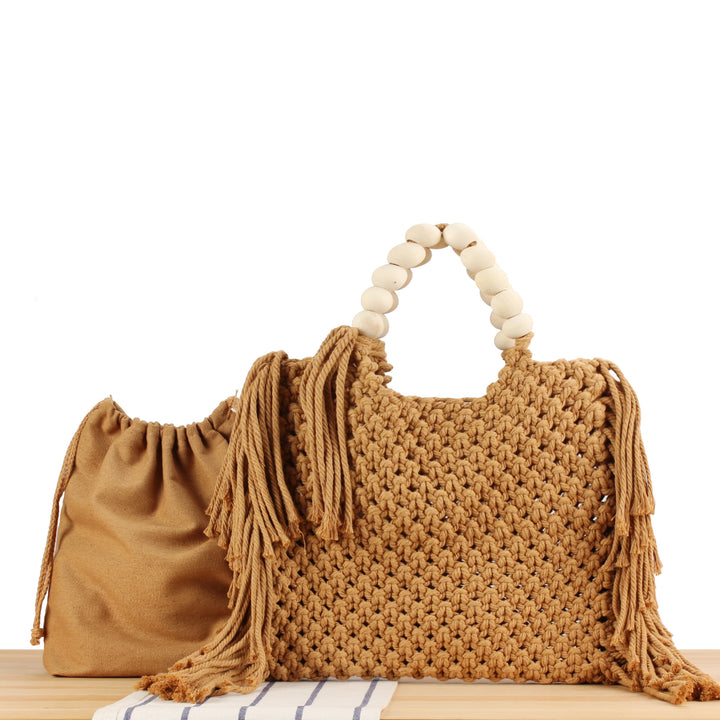 Hand-knotted tote bag with decorative fringes Stornfield