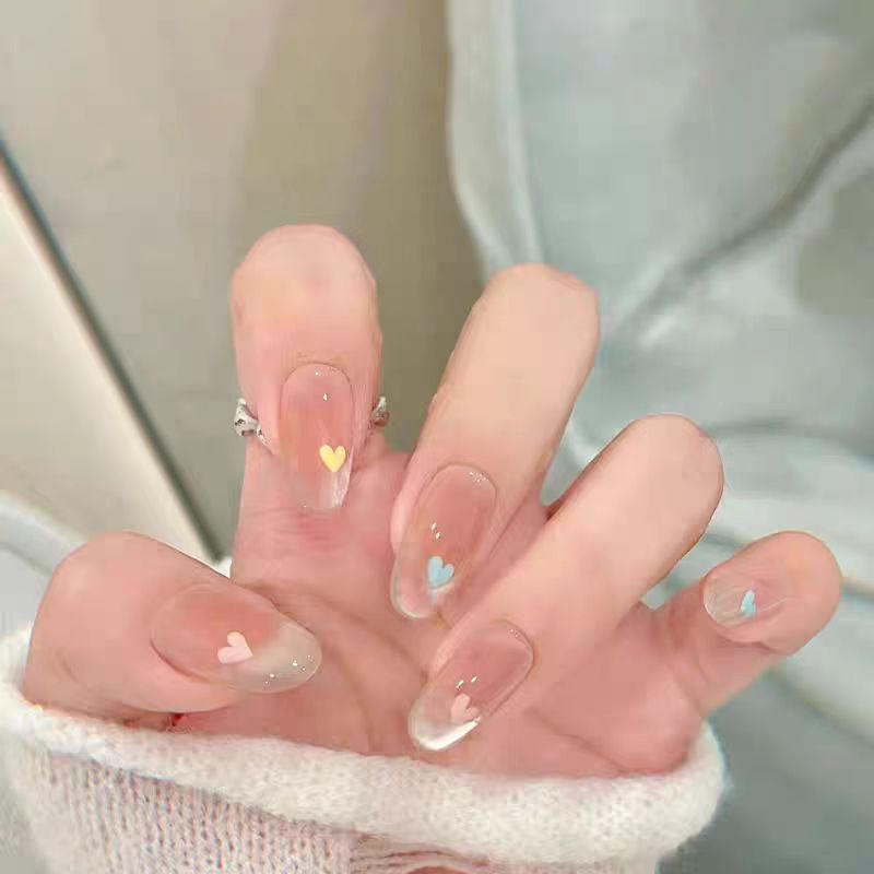Artistic Press-On Nail Set with Floral and Heart Designs Stornfield