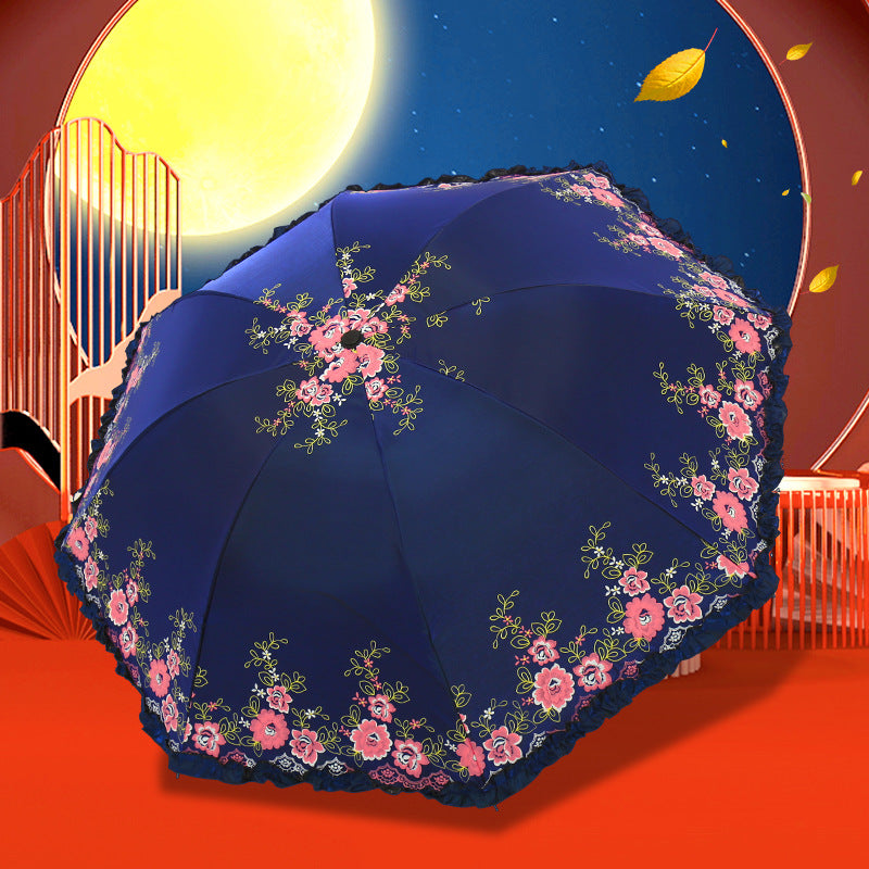 Women's Umbrella with Cheerful Floral Print and Wavy Edge Stornfield