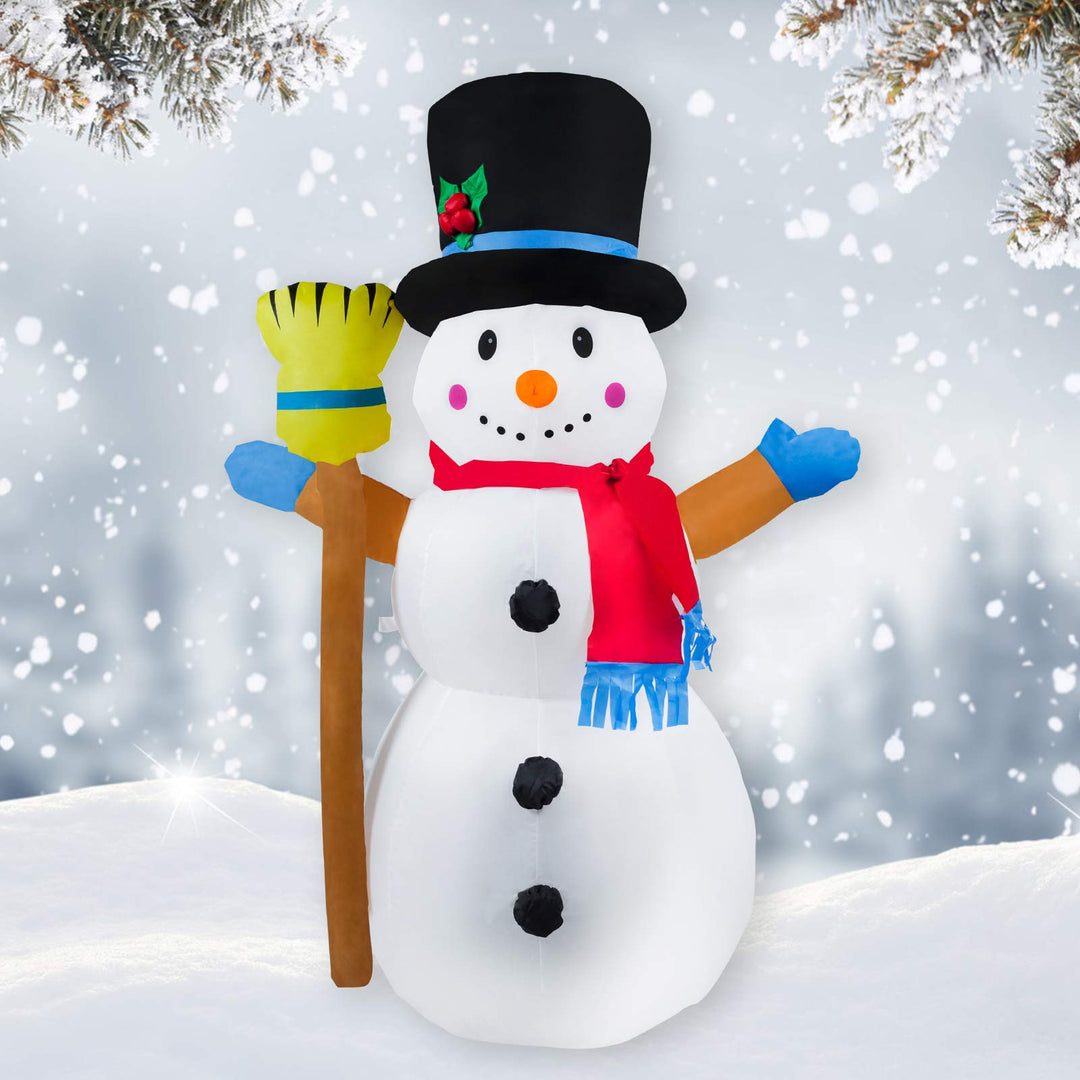 Inflatable snowman with hat and broom