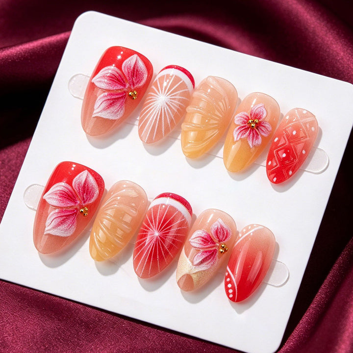 Floral and Gem-Embellished Press-On Nail Art Set Stornfield