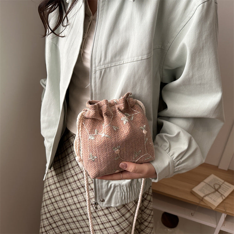 Embroidered Drawstring Mini Handbag