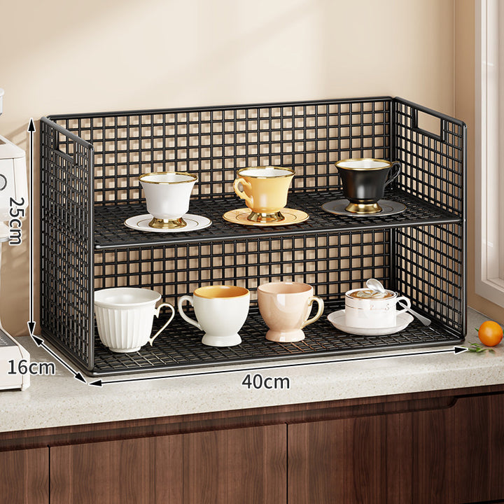 Double-Tier Metal Grid Countertop Organizer Shelf for Cups and Kitchenware