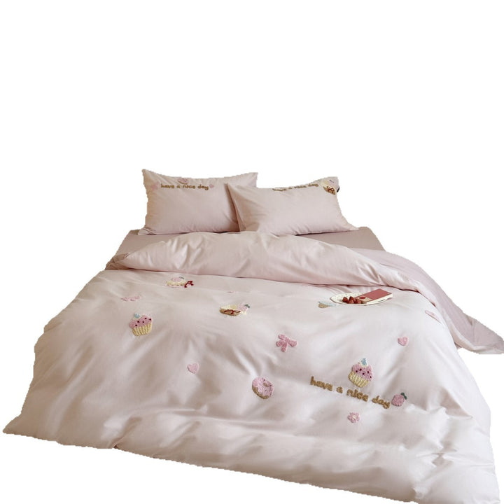 Embroidered Cupcake Appliqué Cotton Duvet Cover Set