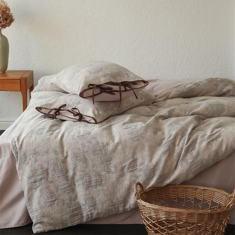 Reversible Textured Linen-Feel Duvet Cover Set with Jacquard Weave and Envelope Pillow Shams