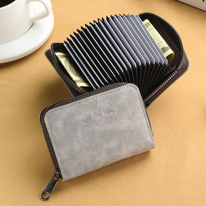 Compact Zippered Genuine Leather Wallet