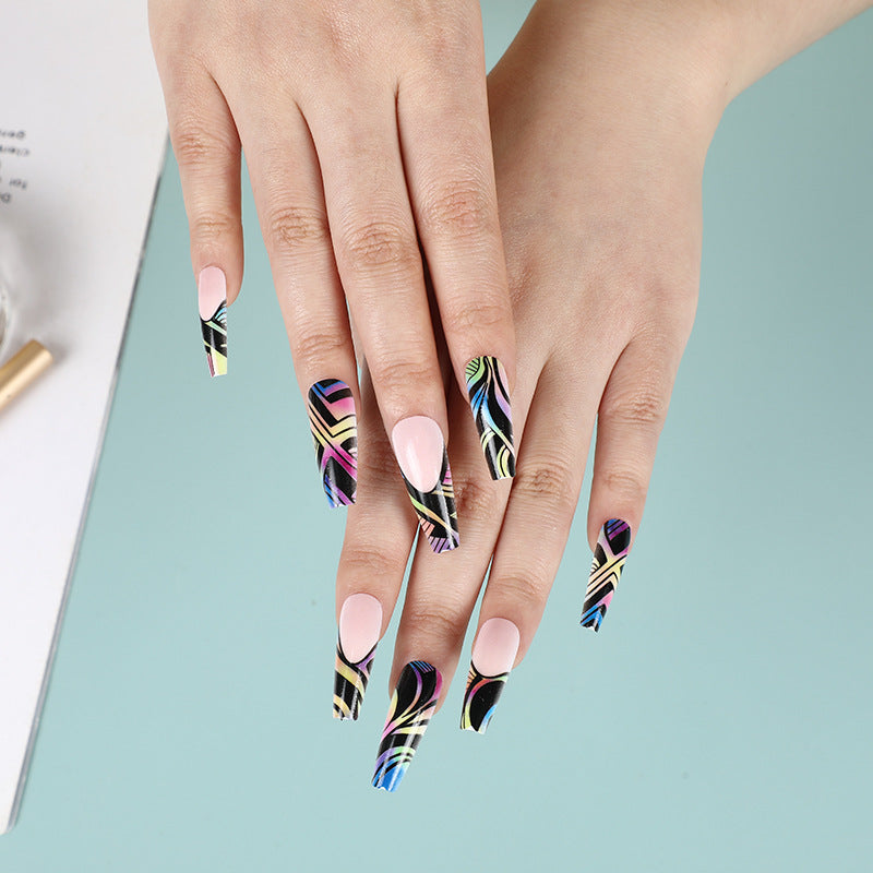 Artificial nail tips with colorful abstract design Stornfield