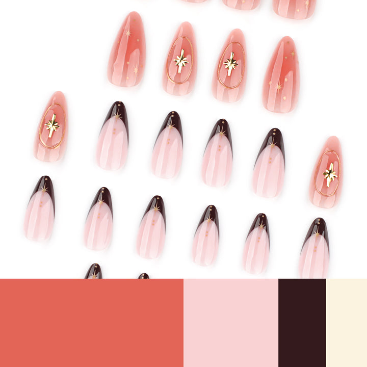 Artful stiletto nails with elegant gold embellishments Stornfield