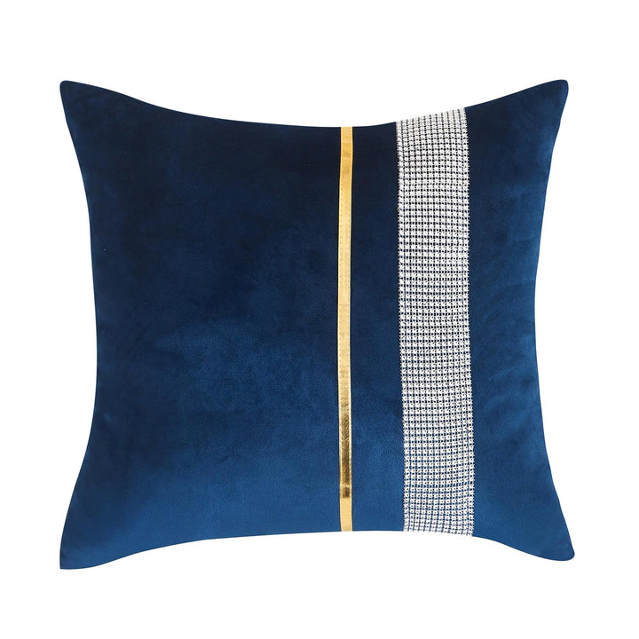 Decorative Velvet Square Throw Pillow with Metallic Trim and Rhinestone Band