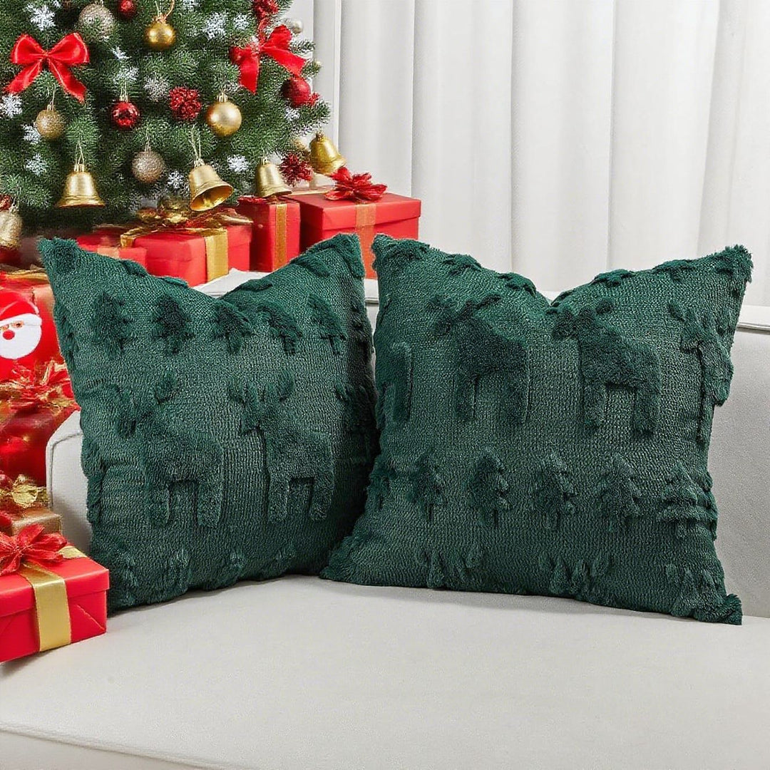 Festive Tufted Tree-Pattern Square Throw Pillow Covers with Plush Texture and Hidden Zipper