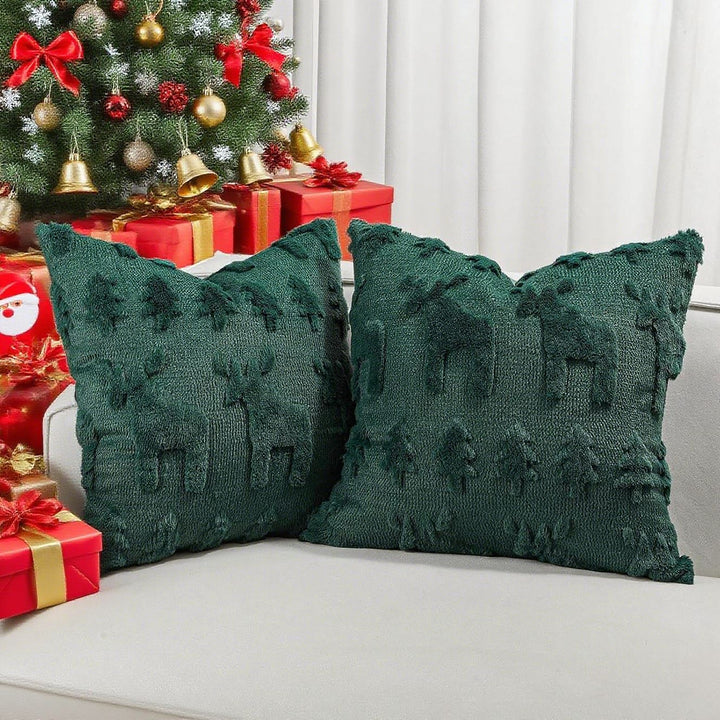 Festive Tufted Tree-Pattern Square Throw Pillow Covers with Plush Texture and Hidden Zipper
