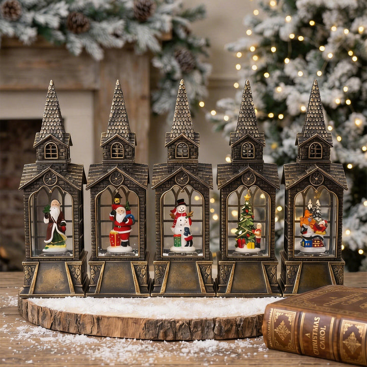 Nostalgic Christmas lantern with illuminated snowman scene Stornfield