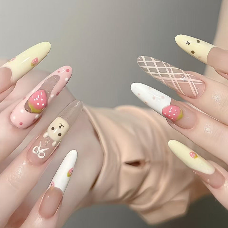Artistic Press-On Nail Set with Cute Character and Dessert Designs Stornfield