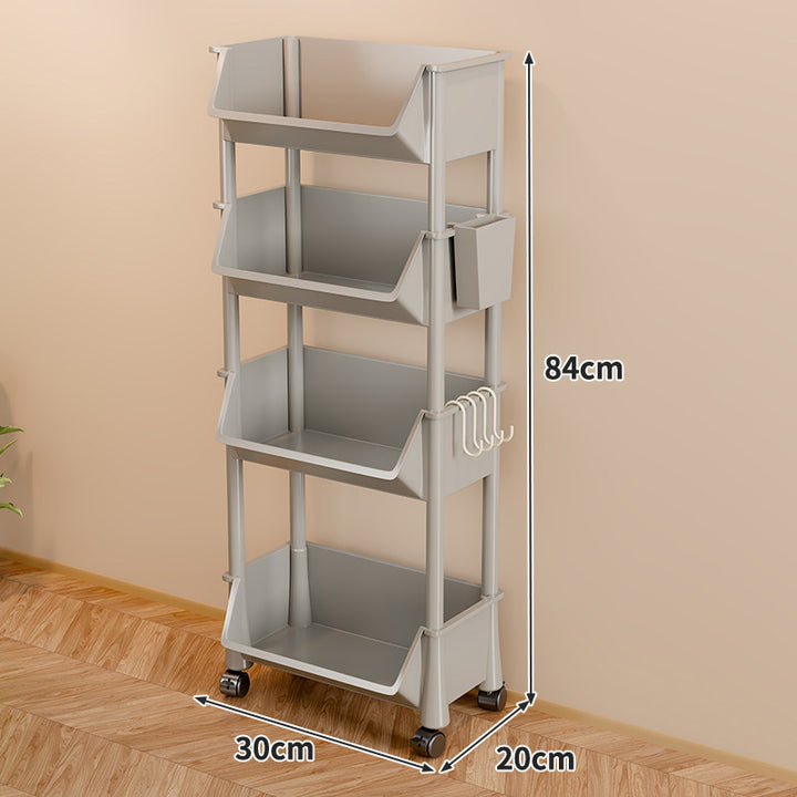 Compact Two-Tier Rolling Storage Cart with Side Hooks