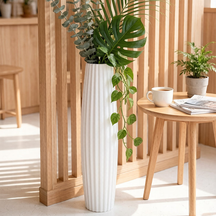 Elegant Ribbed Ceramic Floor Vase Stornfeild