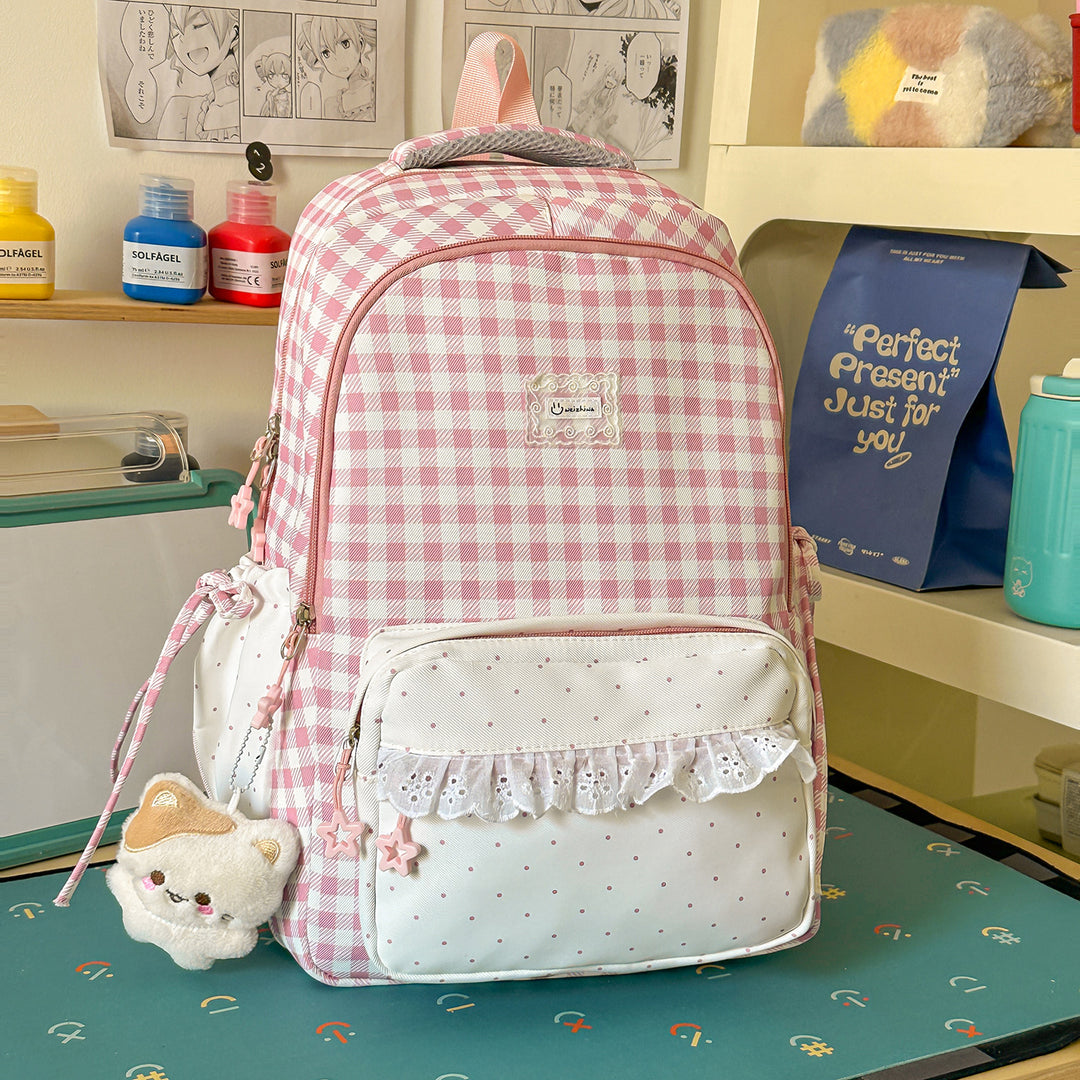 Playful Gingham Patterned School Backpack Stornfield