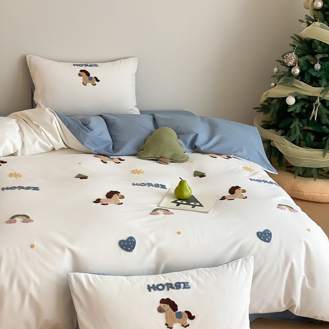 Nautical Embroidered Cotton Duvet Cover Set