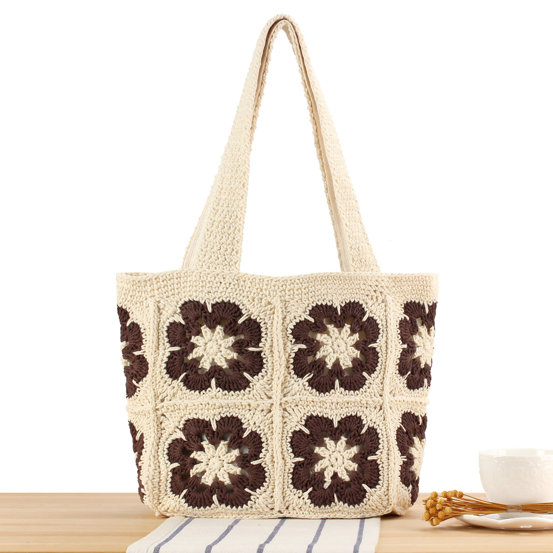 Hand-knotted shopping bag with floral design Stornfield