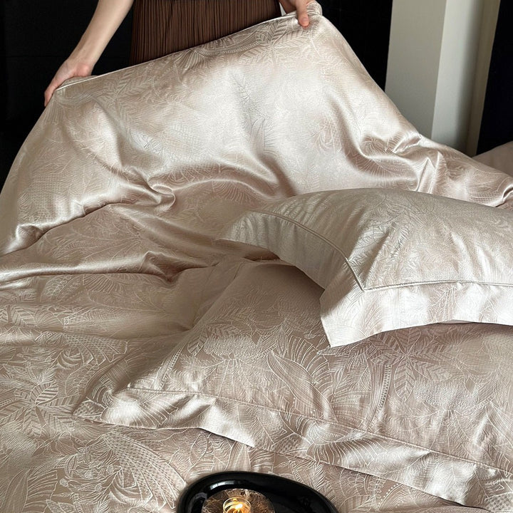 Satin-Jacquard Botanical Duvet Cover Ensemble