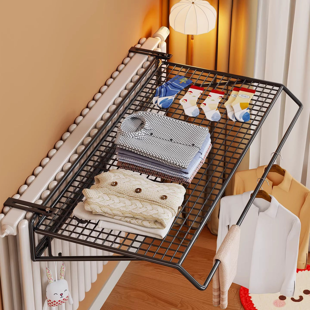 Radiator-Mounted Foldable Mesh Drying Shelf