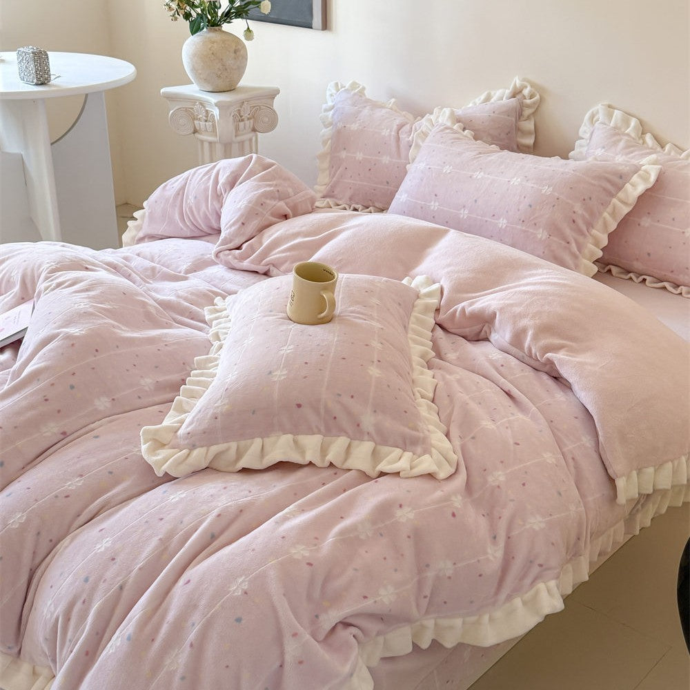 Ruffled Cotton Flannel Duvet Cover and Sham Bedding Set