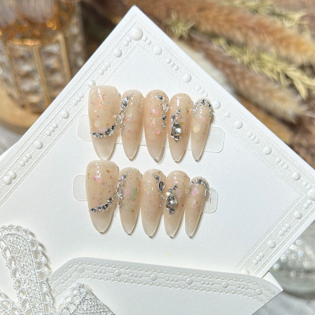 Glamorous Stiletto Press-On Nail Art Set with Floral and Glitter Details Stornfield
