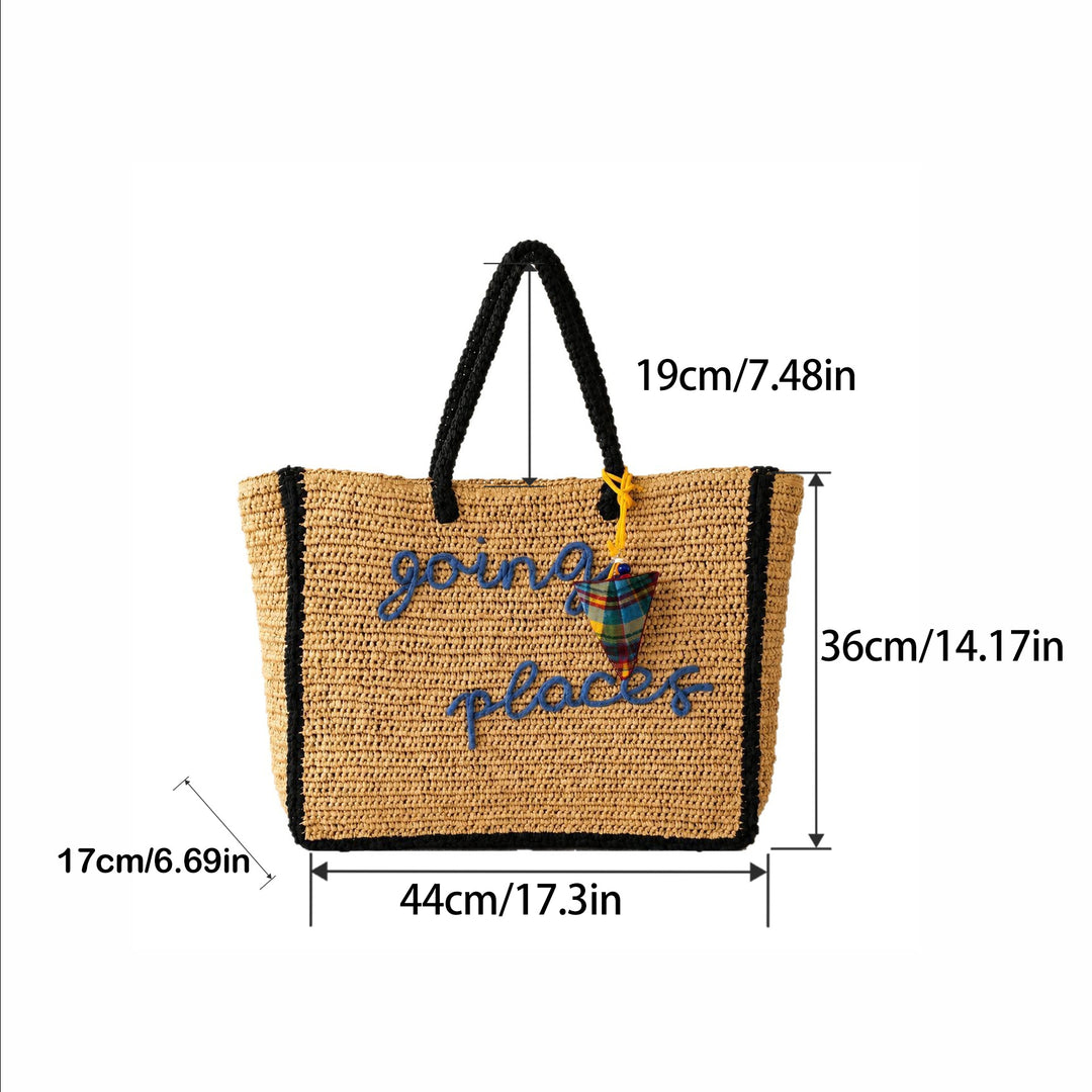 Leisure bag made of woven natural material with colorful pendant Stornfield