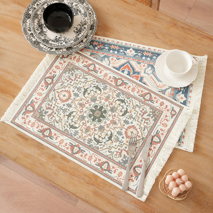 Short-pile decorative bathroom and runner carpet in oriental medallion style with fringes Stornfield