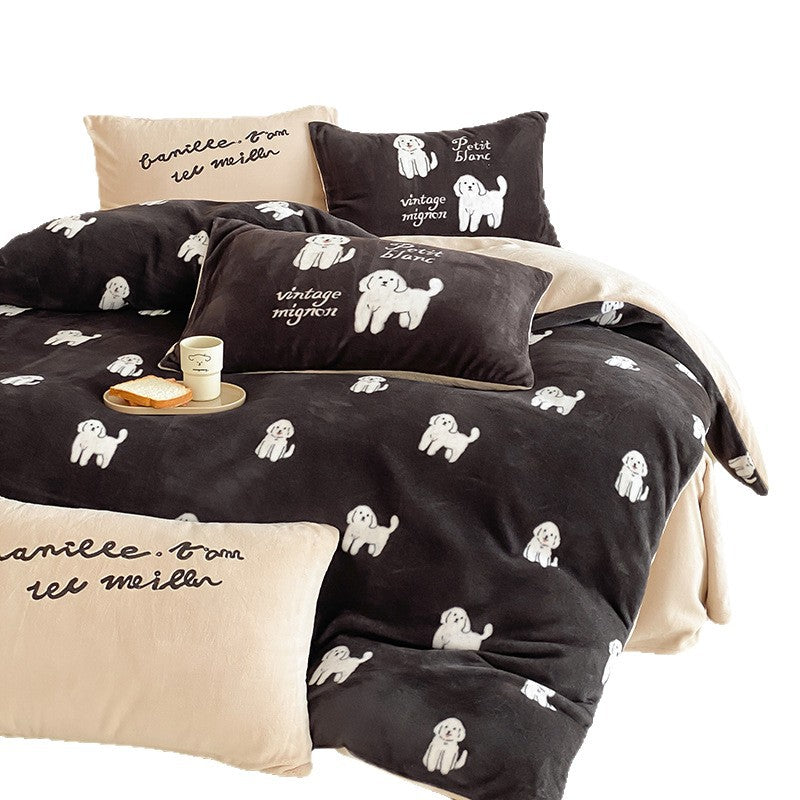 Cozy velour bedding set made of microfiber with all-over dog motif