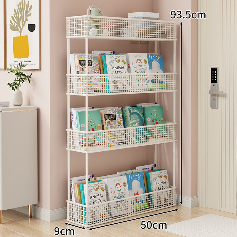 Freestanding Four‑Tier Metal Mesh Book and Display Shelf Rack