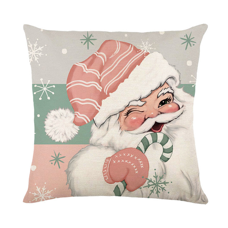 Decorative Linen-Texture Throw Pillow Cover Holiday Wreath Joy Script Print with Hidden Zipper