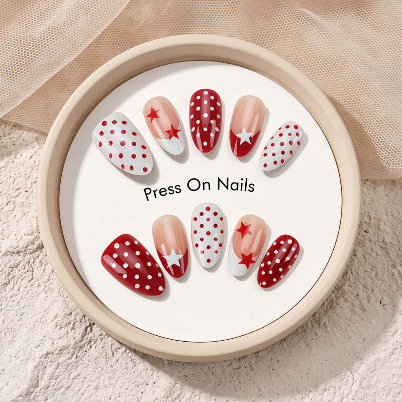 Artistic Press-On Nails with Star and Dot Designs Stornfield