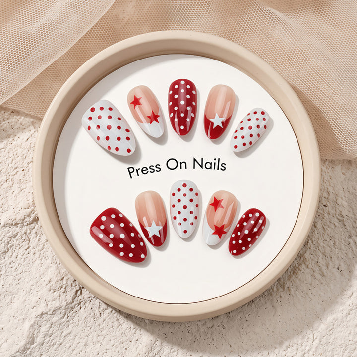 Artistic Press-On Nails with Star and Dot Designs Stornfield