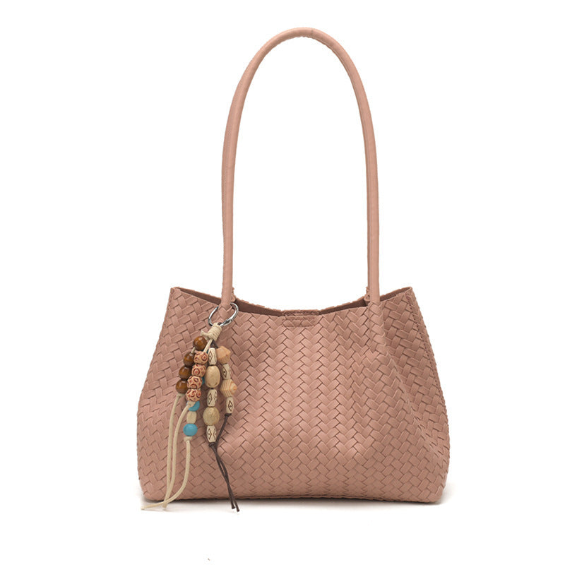 Woven Leather Tote Bag with Decorative Charms