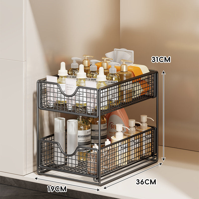 Three-Tier Sliding Mesh Drawer Cabinet Organizer for Kitchen and Bathroom