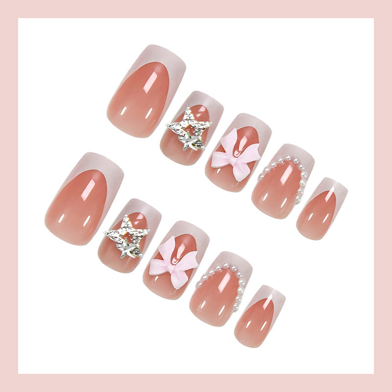 Acrylic nail set with elegant 3D flowers and glitter accents Stornfield