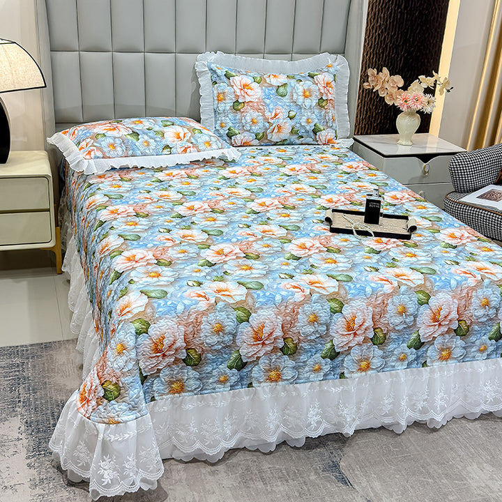 Floral Pattern Quilted Bedding Set