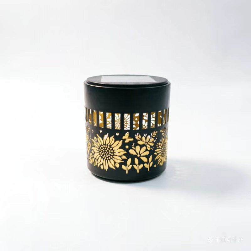 Decorative Solar-Powered Metal Lantern With Geometric Cutout And Warm LED Candle Effect Stornfield