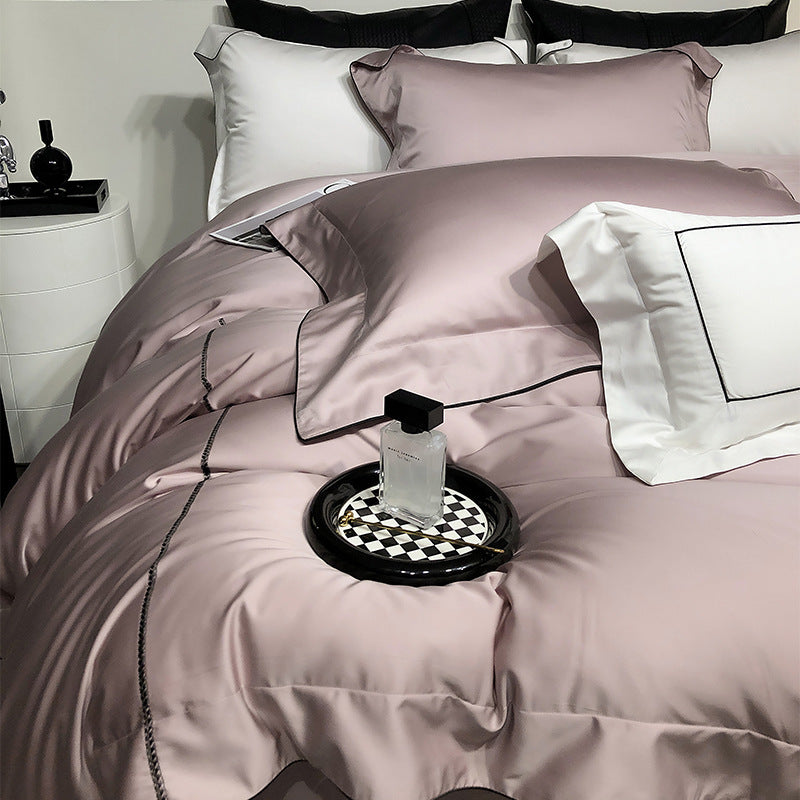 Luxury Satin Duvet Cover Set with Piped Edge and Hypoallergenic Microfiber