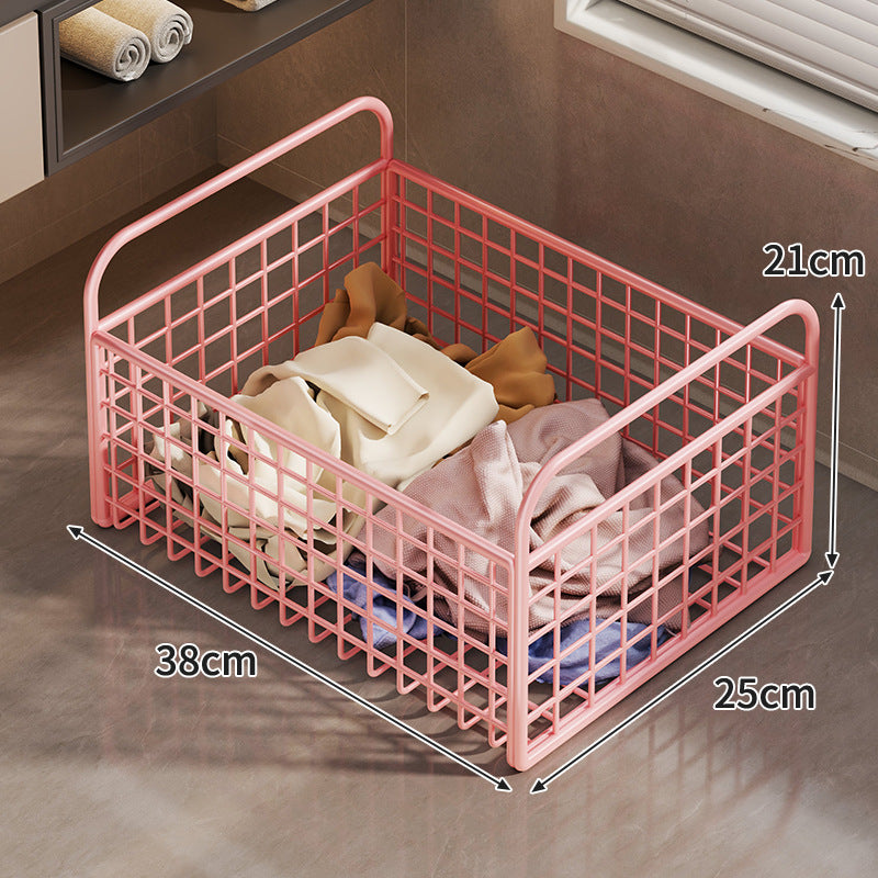 Metal Wire Grid Storage Basket with Raised Side Handles for Shelf and Countertop Organization