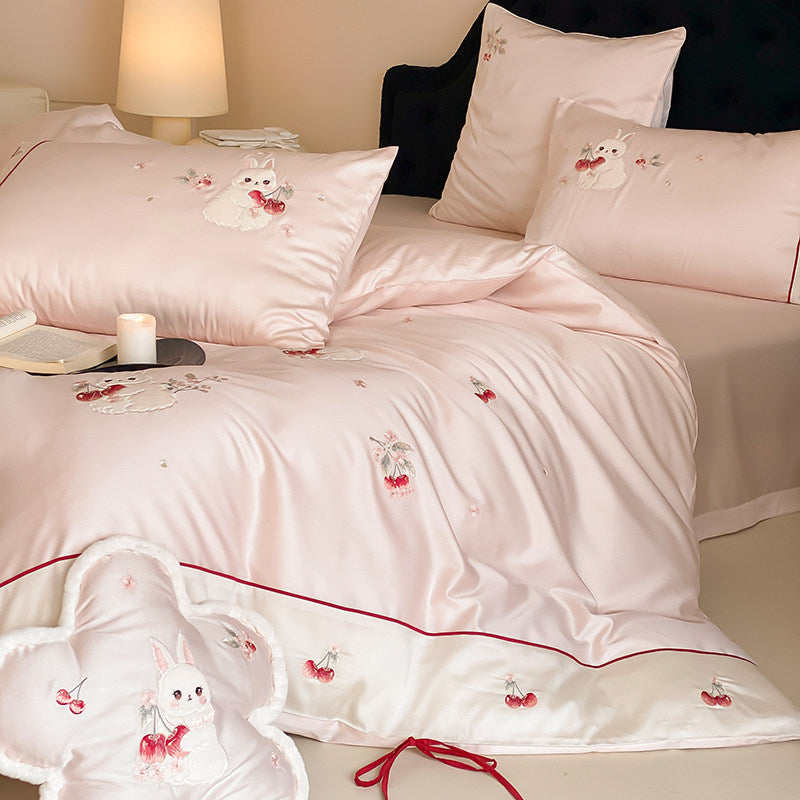Embroidered Cotton Sateen Duvet Cover Set with Decorative Pillow Shams