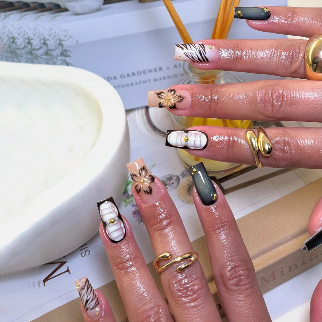 Artificial nails with exquisite floral and geometric designs Stornfield
