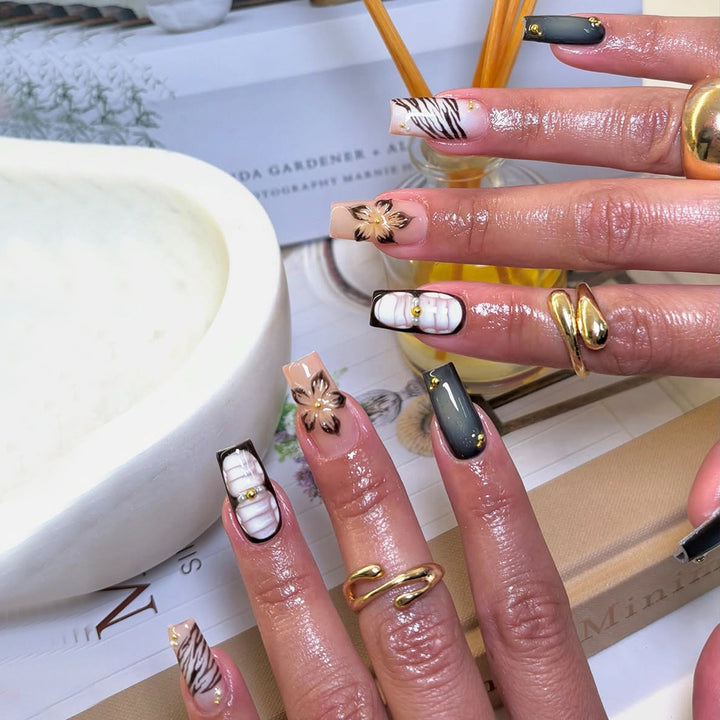 Artificial nails with exquisite floral and geometric designs Stornfield