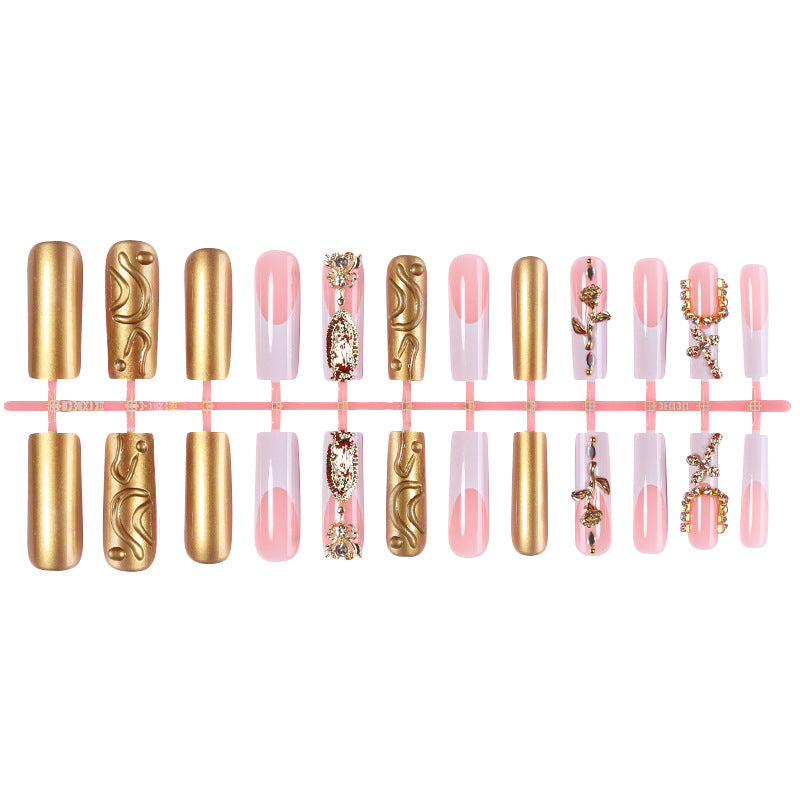 Decorative Press-On Nail Set with Stylish Gold Accents Stornfield