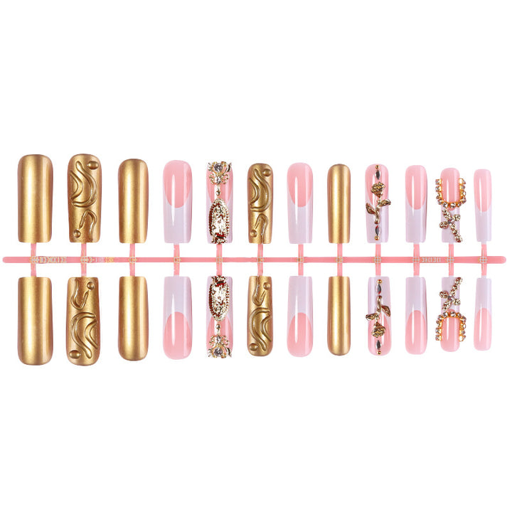 Decorative Press-On Nail Set with Stylish Gold Accents Stornfield